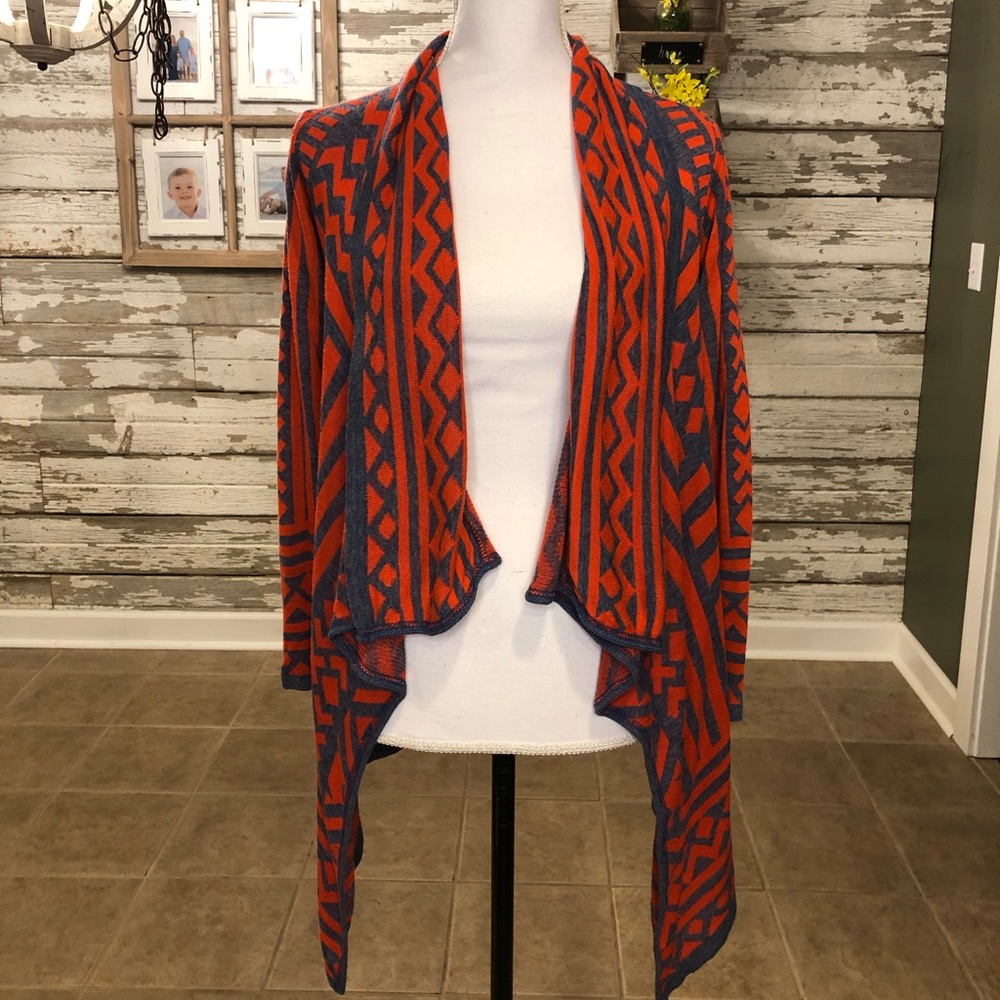 Orange & Grey Aztec Waterfall Cardigan